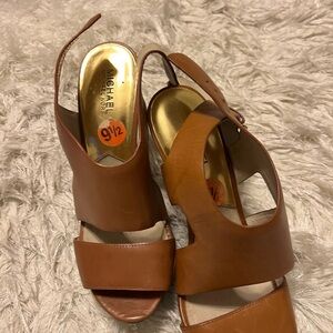 Michael Kors Brown Leather Wedge Sandals